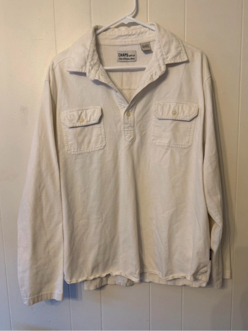 Vintage Chaps Men's Long-Sleeve White Polo Shirt Utility Gorpcore Work Shirt